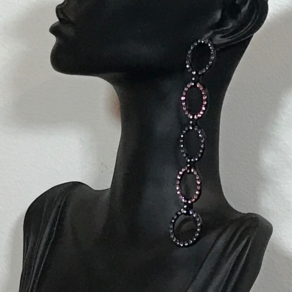 NWT Design Lab Lord & Taylor Circle Drop Earrings/Purple & Pink Rhinestones - Picture 6 of 9